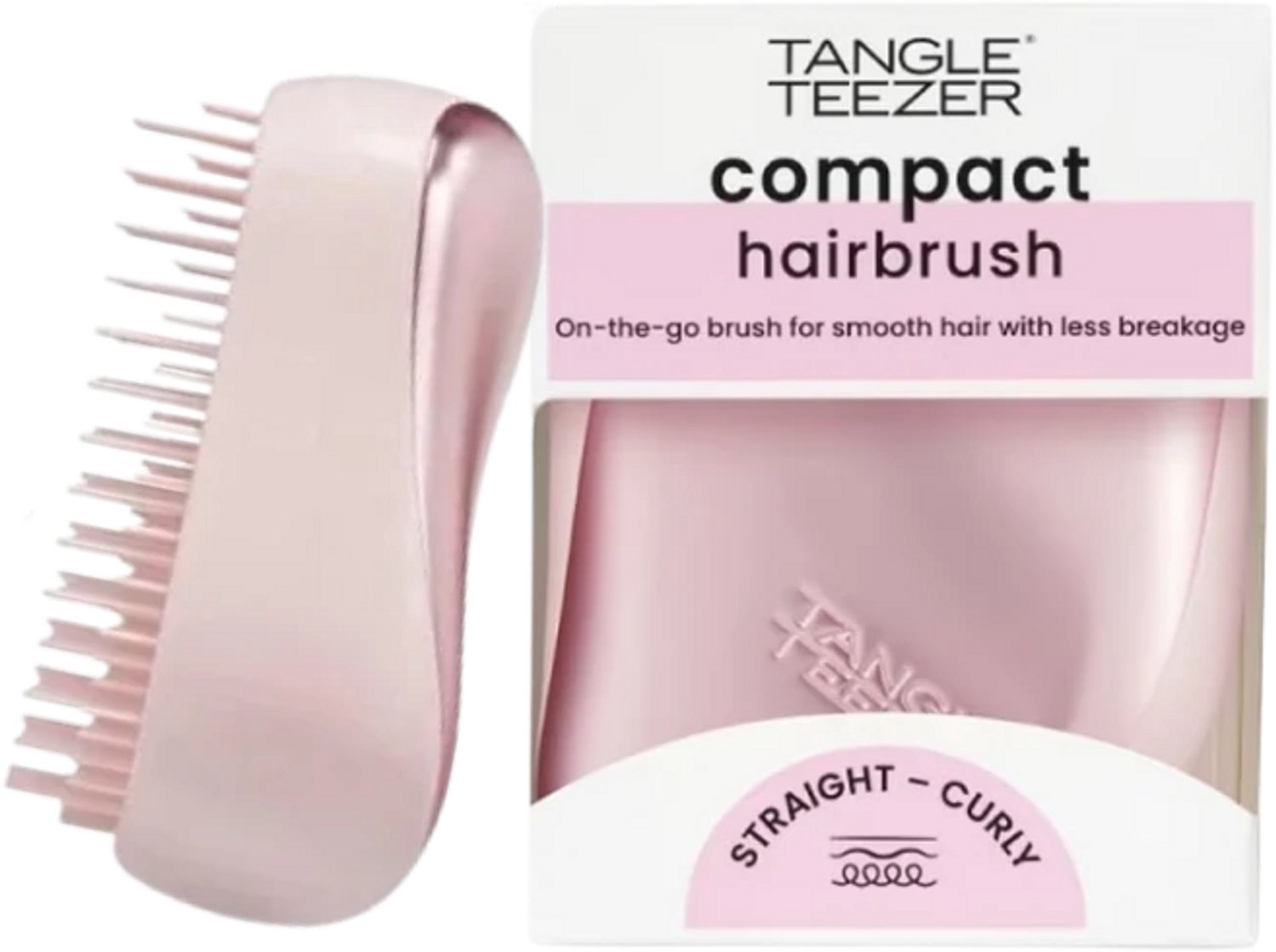 Tangle Teezer Compact Styler Pink Matte Chrome Hairbrush For Detangling