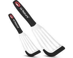 HI NATURE™ Spatels - Premium Roestvrijstalen Spatel set met Siliconen tip - Grillspatel - Visspatel | Hittebestendig - Vaatwasserbestendig Spatelset | Anti-aanbak BBQ Spatels - Keukenspatel - Bakspaan | BPA vrij Keukengerei set (RVS)