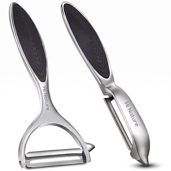 Set van twee Hi Nature RVS dunschillers met zwart, ergonomisch handvat met reliëf.