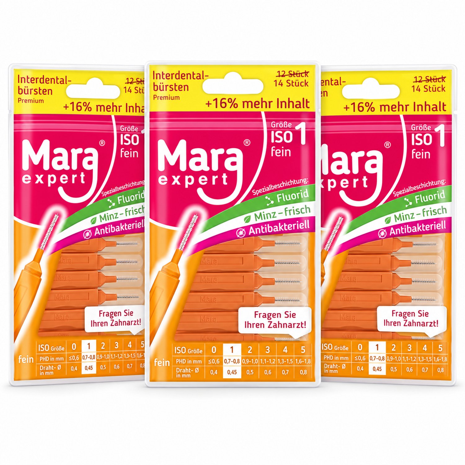 Mara Expert ID Brush Ragers - ISO 1 - Oranje - 3 x 14 stuks - Voordeelverpakking