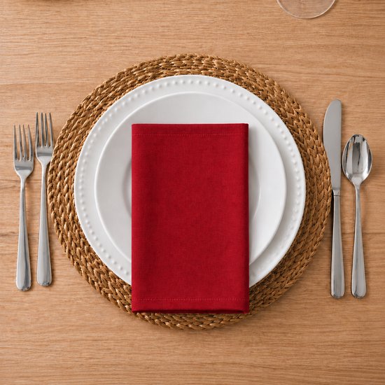 Tavas Servetten - 30 x 30 cm - Set van 4 stuks - Bordeaux - Katoen — cadeau in Wonen & Interieur - foto 4