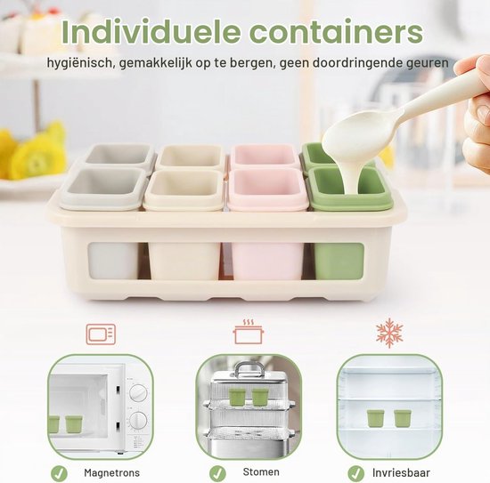 Set van 8 Baby Opbergpotjes van 50 ml, Voedselveilige Siliconen, BPA-vrij, Luchtdicht en Lekvrij voor Gezonde Bewaring — afbeelding 2