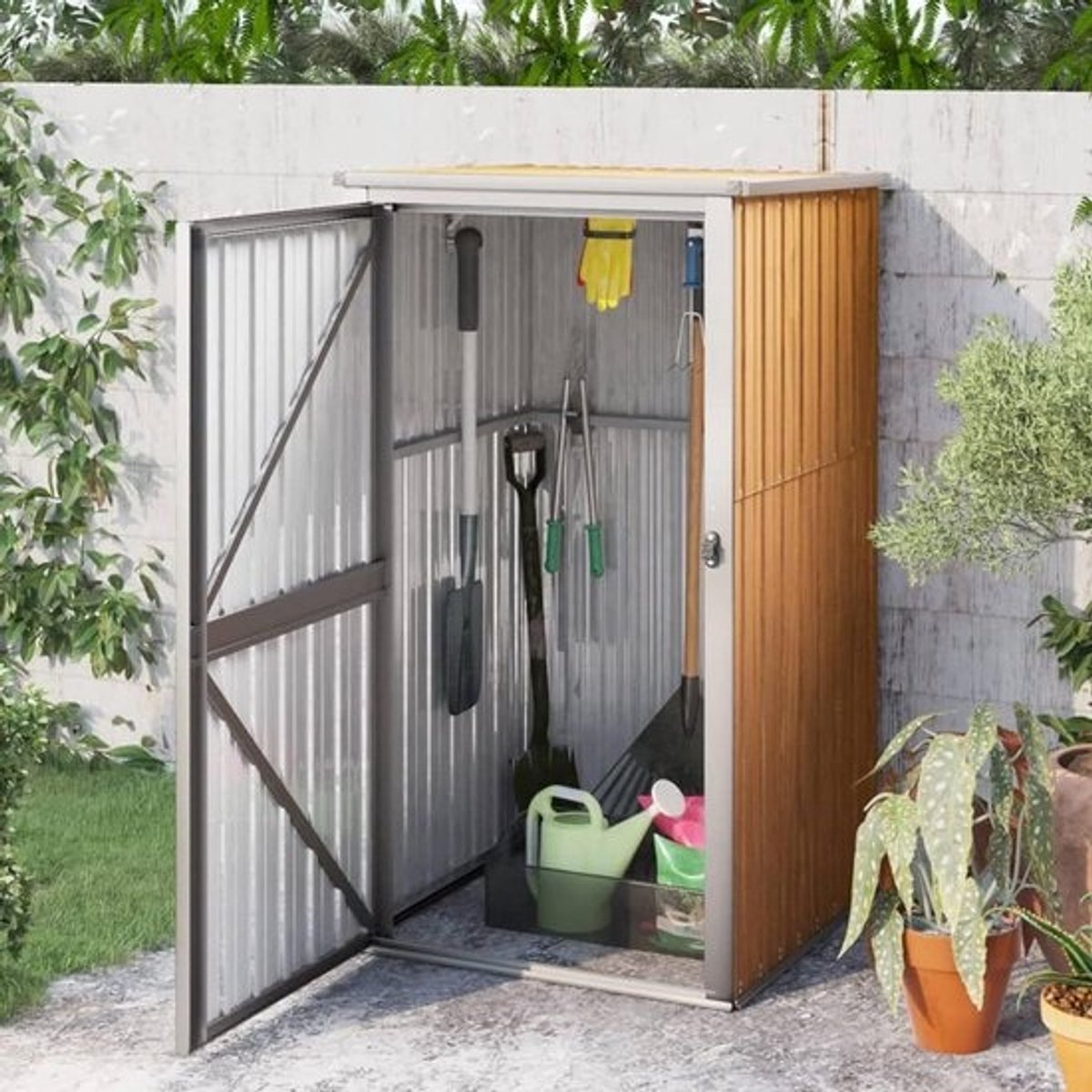 Tuinhuis als opbergkast - Gereedschapsschuur voor buiten - Voor het opbergen van tuinspullen - Schuin dak met afwatering - 88x89x161 cm - Bruin