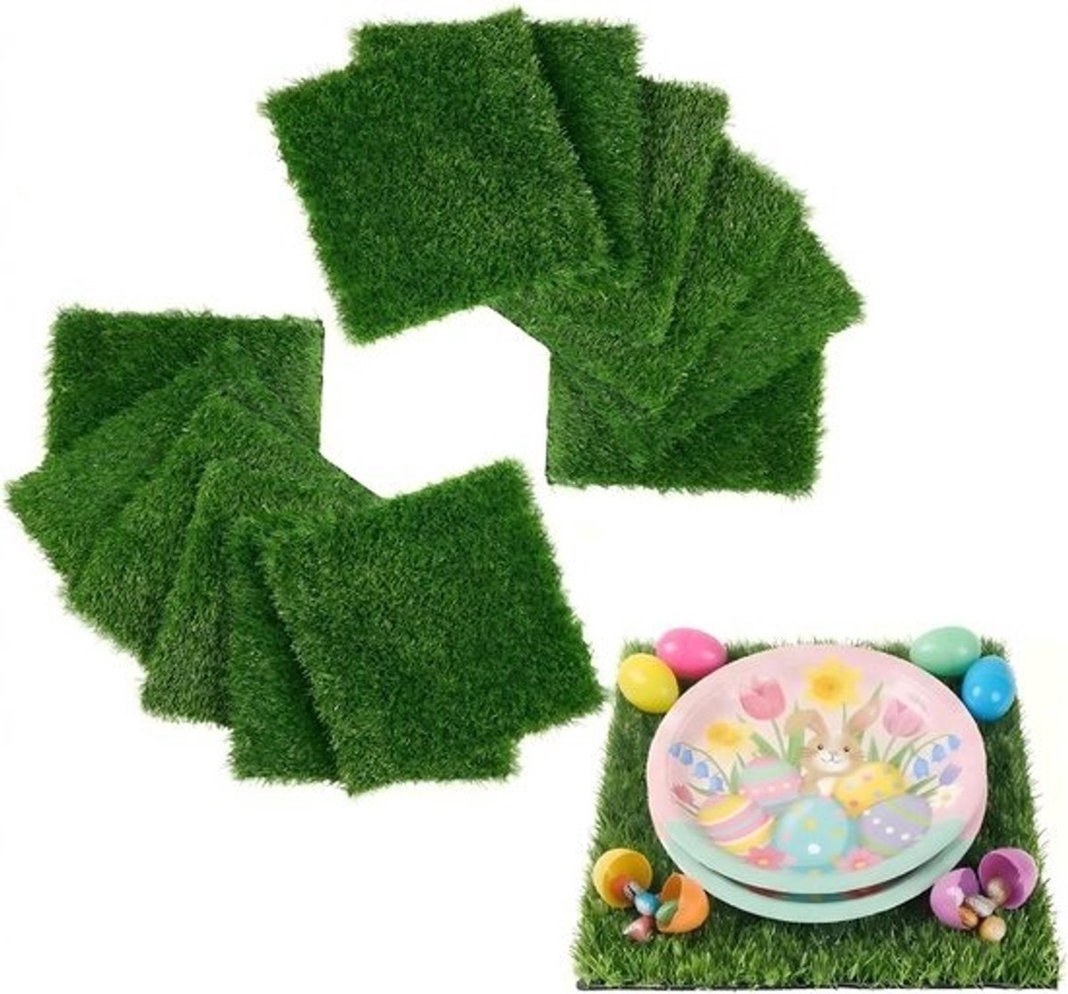 Vierkanten van kunstgras - Decoratiematten - Feestelijke decoratie - Realistisch uiterlijk - 30 x 30 cm - Groen
