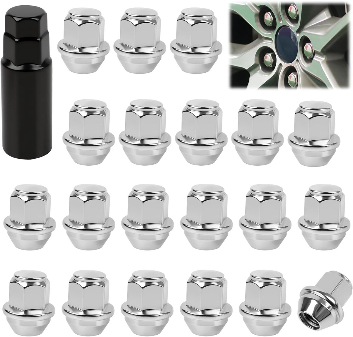 Pack of 20 M12 x 1.5 Silver Wheel Nuts Closed Cone Tape 60° for Aluminium Rims, Rust-proof, Stable Screw Caps - ShopVlot