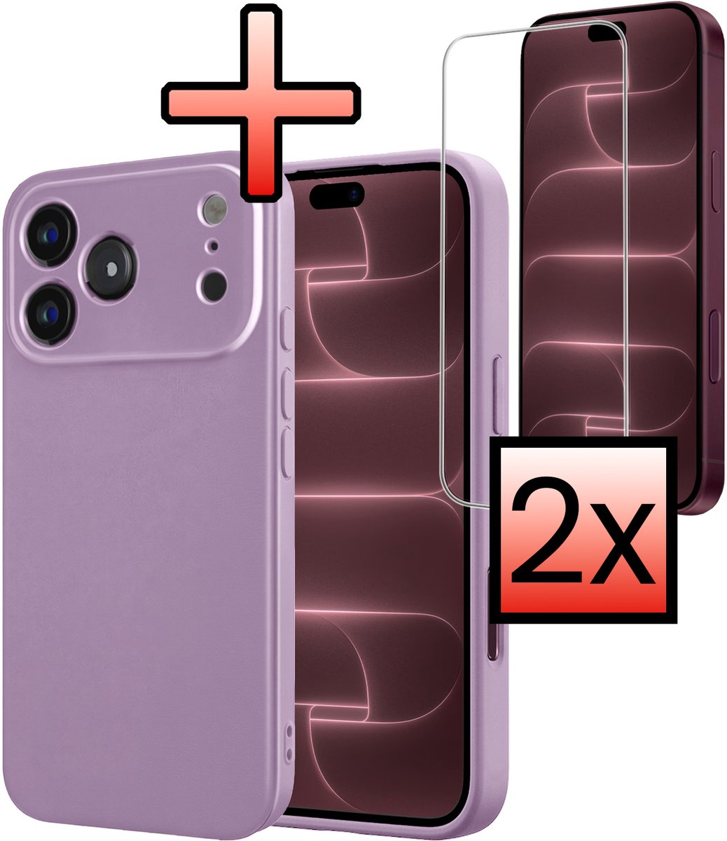 Hoesje - Met 2x Screenprotector - Geschikt voor Apple iPhone 18 Pro - Sterk & Shockproof - Back Cover - Siliconen Case - Telefoon Hoes - Lila