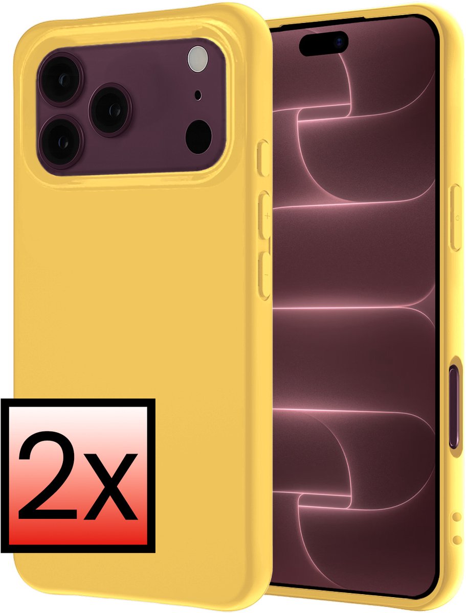 Hoesje - 2 Stuks - Geschikt voor Apple iPhone 18 Pro - Sterk & Shockproof - Case Siliconen - Back Cover - Telefoon Hoes - Geel