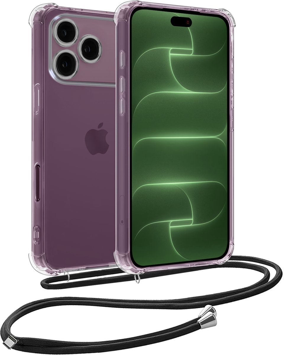 Hoesje Geschikt voor Apple iPhone 18 Pro Max - Met Koord - Shock Proof - Siliconen Case - Back Cover - Telefoonkoord - Telefoon Hoes Shockproof - Telefoonketting - Transparant