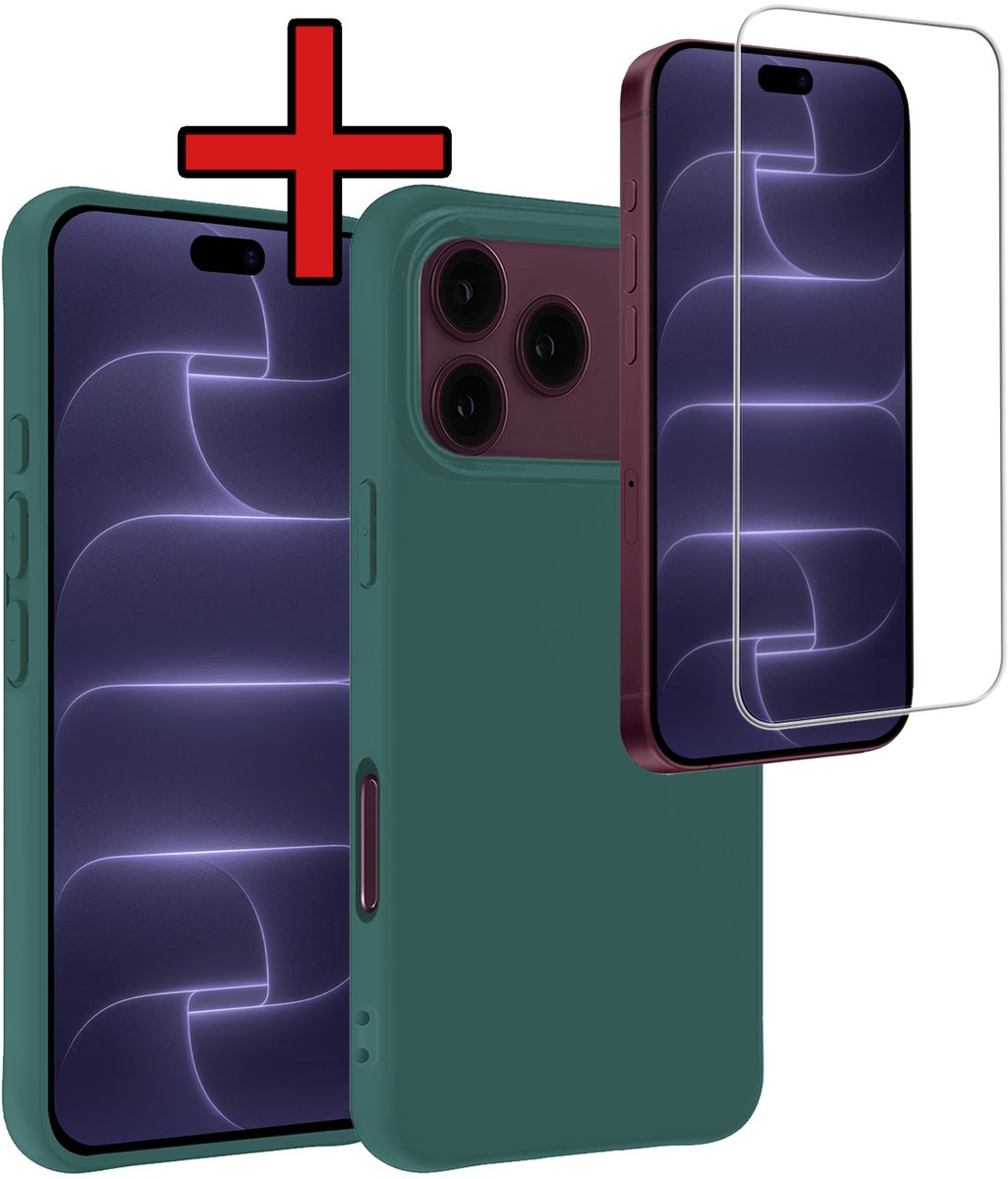 Hoesje - Met Screenprotector - Geschikt voor Apple iPhone 18 Pro Max - Sterk & Shockproof - Telefoon Hoes - Back Cover - Siliconen Case - Telefoonhoes - Donkergroen