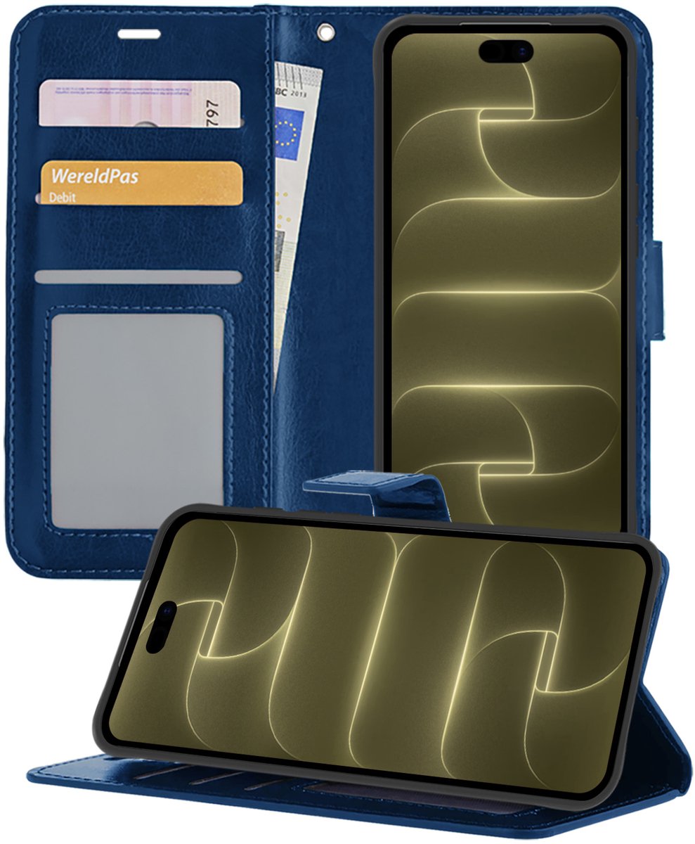 Hoesje - Met Pasjeshouder - Geschikt voor Apple iPhone 18 Pro - Luxe Bookcase Portemonee - Flip Case - Kunstleer Book Case - Flipcase - Book Cover - Walletcase - Portemonneehoes - Telefoonhoesjes - Donkerblauw