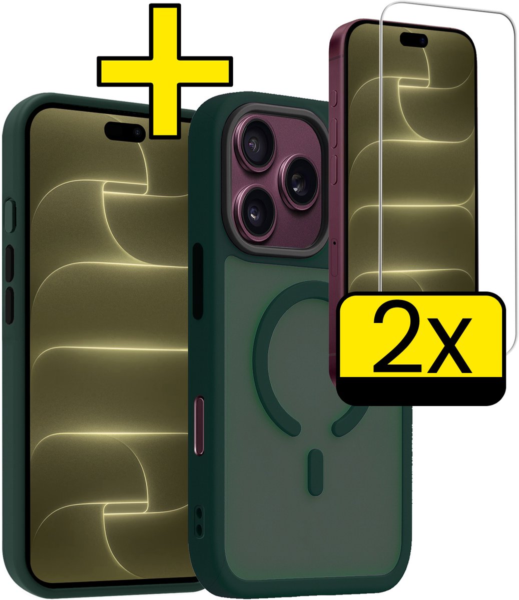 Hoesje - Met 2x Screenprotector - Geschikt voor Apple iPhone 18 Pro Max - Magsafe Compatible - Sterk & Shockproof - Back Cover - Shock Proof Case - Telefoon Hoes - Telefoonhoesjes - Donkergroen