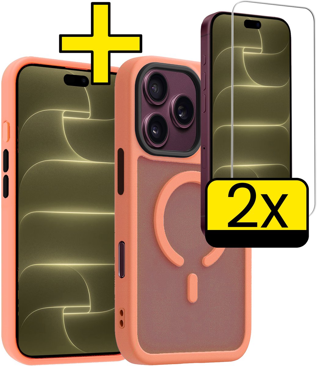 Hoesje - Met 2x Screenprotector - Geschikt voor Apple iPhone 18 Pro - Magsafe Compatible - Sterk & Shockproof - Back Cover - Shock Proof Case - Telefoon Hoes - Telefoonhoesjes - Perzik