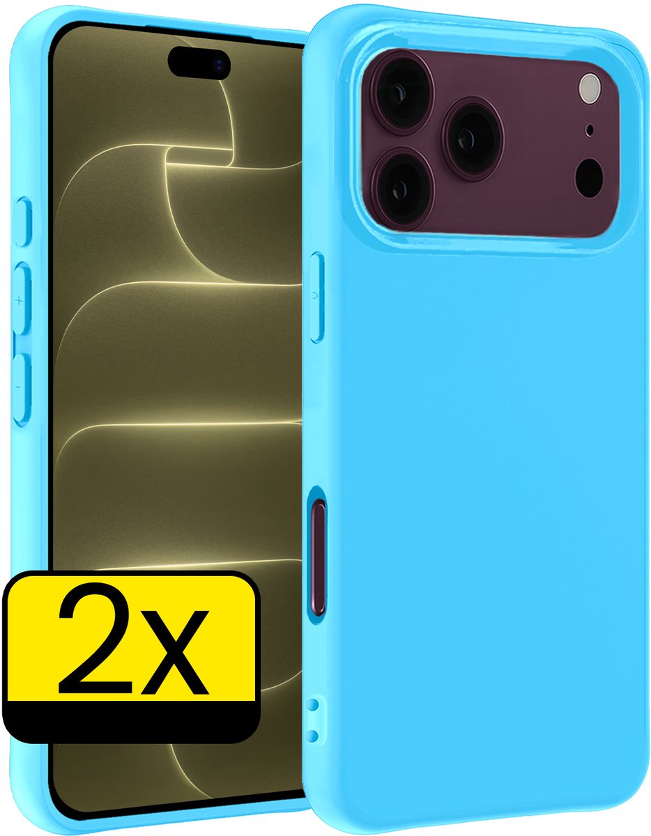 Hoesje - 2 Stuks - Geschikt voor Apple iPhone 18 Pro - Sterk & Shockproof - Case Siliconen - Back Cover - Telefoon Hoes - Telefoonhoesjes - Lichtblauw