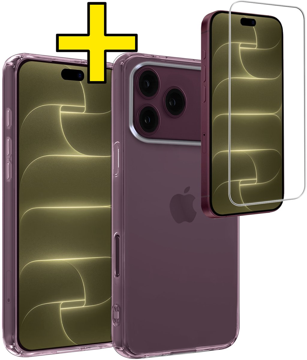 Hoesje - Met Screenprotector - Geschikt voor Apple iPhone 18 Pro - Sterk & Shockproof - Back Cover - Siliconen Case - Telefoon Hoes - Telefoonhoesjes - Transparant