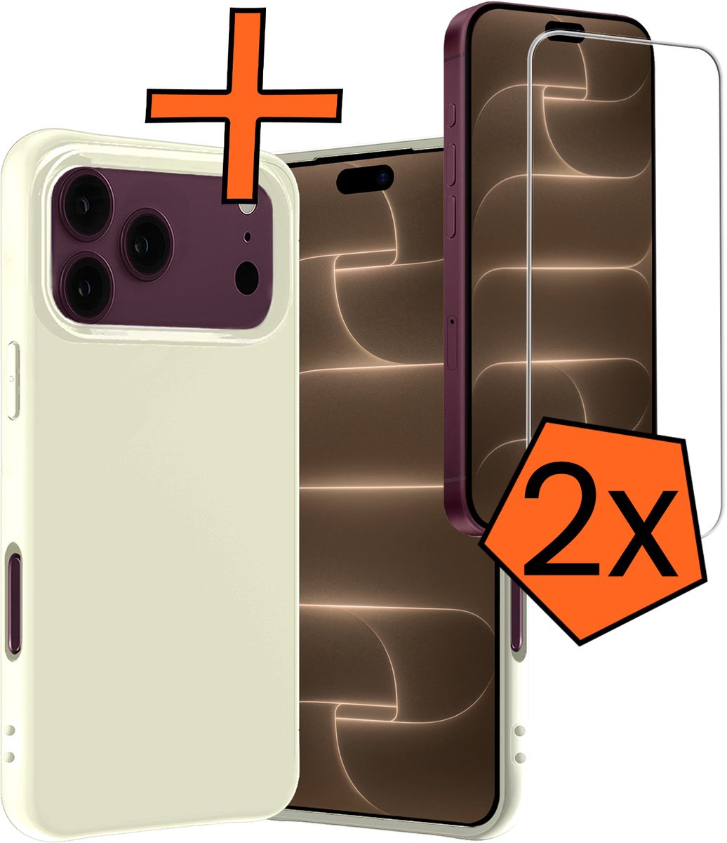 Hoes - Met 2x Screenprotector - Geschikt voor Apple iPhone 18 Pro Max - Sterk & Shockproof - Back Cover - Siliconen Case - Telefoon Hoes - Wit