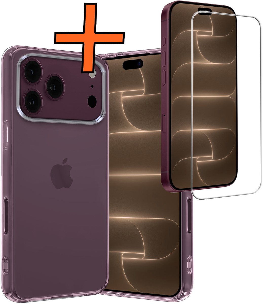 Hoes - Met Screenprotector - Geschikt voor Apple iPhone 18 Pro - Sterk & Shockproof - Back Cover - Siliconen Case - Telefoon Hoes - Transparant