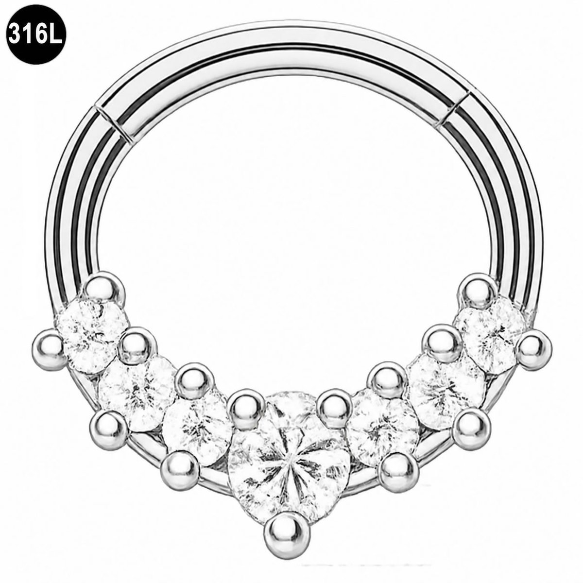 Segment Ring Piercing 8mm – Helix - Tragus - Clicker Piercing met Kristallen – 1.2mm – 316L Chirurgisch Staal