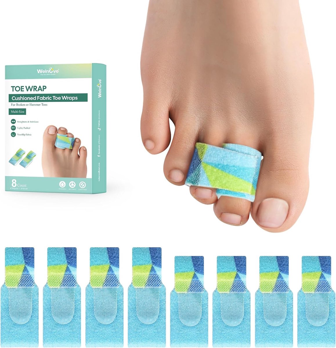 Welnove Hamer Toe Straightener - 8 stuks gehaakte tenen-wraps - Hamer Toe corrector voor vrouwen - ShopVlot