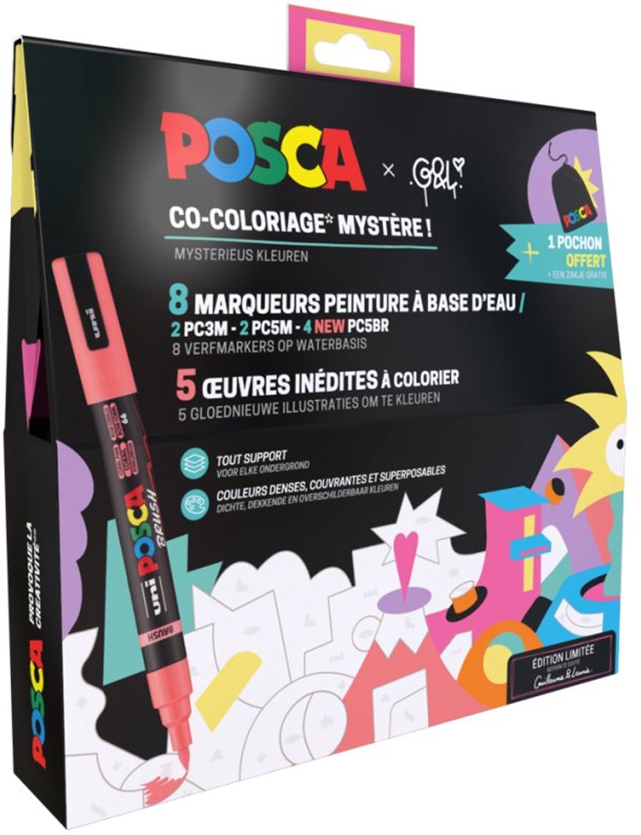 POSCA pigmentmarkers set Mysterieus, 8 markers, 5 kleursjablonen, watervast