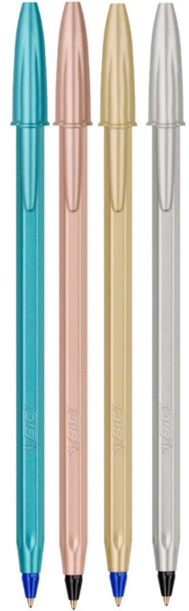 BIC Cristal Glacé balpennen, 0,32 mm, blauw en zwart, 4 stuks
