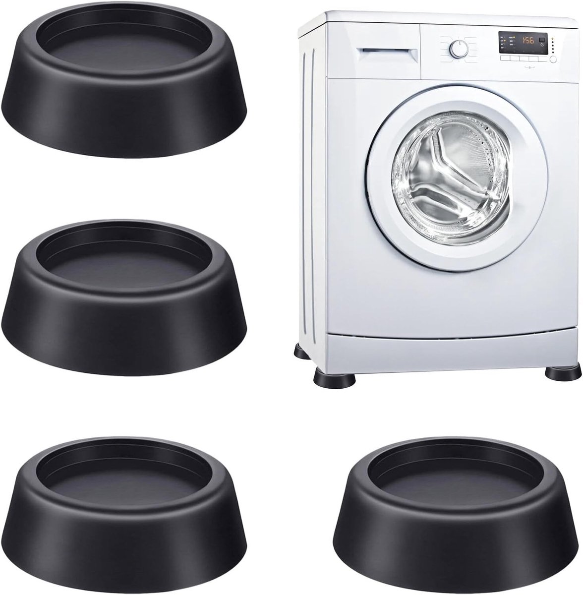 Antivibratie Voeten voor Wasmachine - 4 Stuks Antivibratie Matten voor Stabiliteit en Geluidsreductie, Geschikt voor Wasmachine en Droger (Zwart, 4.5cm)