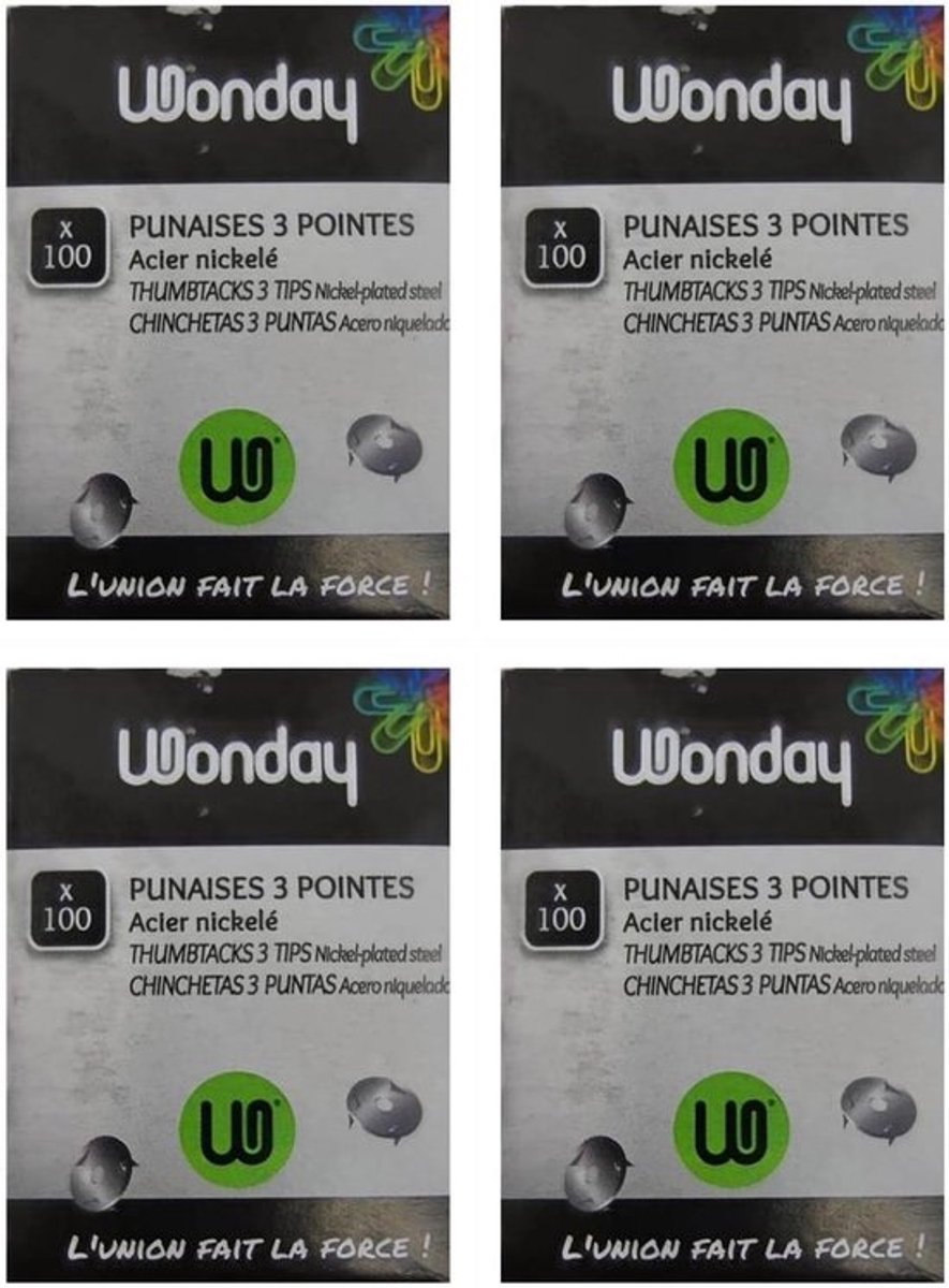 Set van 4 dozen - 100 punaises - Stevige prikspelden - Vernikkeld staal