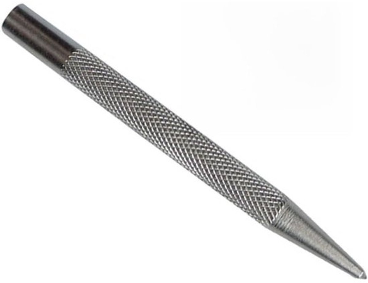 Centerpons - Markeergereedschap - Voor boren in metaal - Gekarteld antisliphandvat - Lengte 94mm - Zilver
