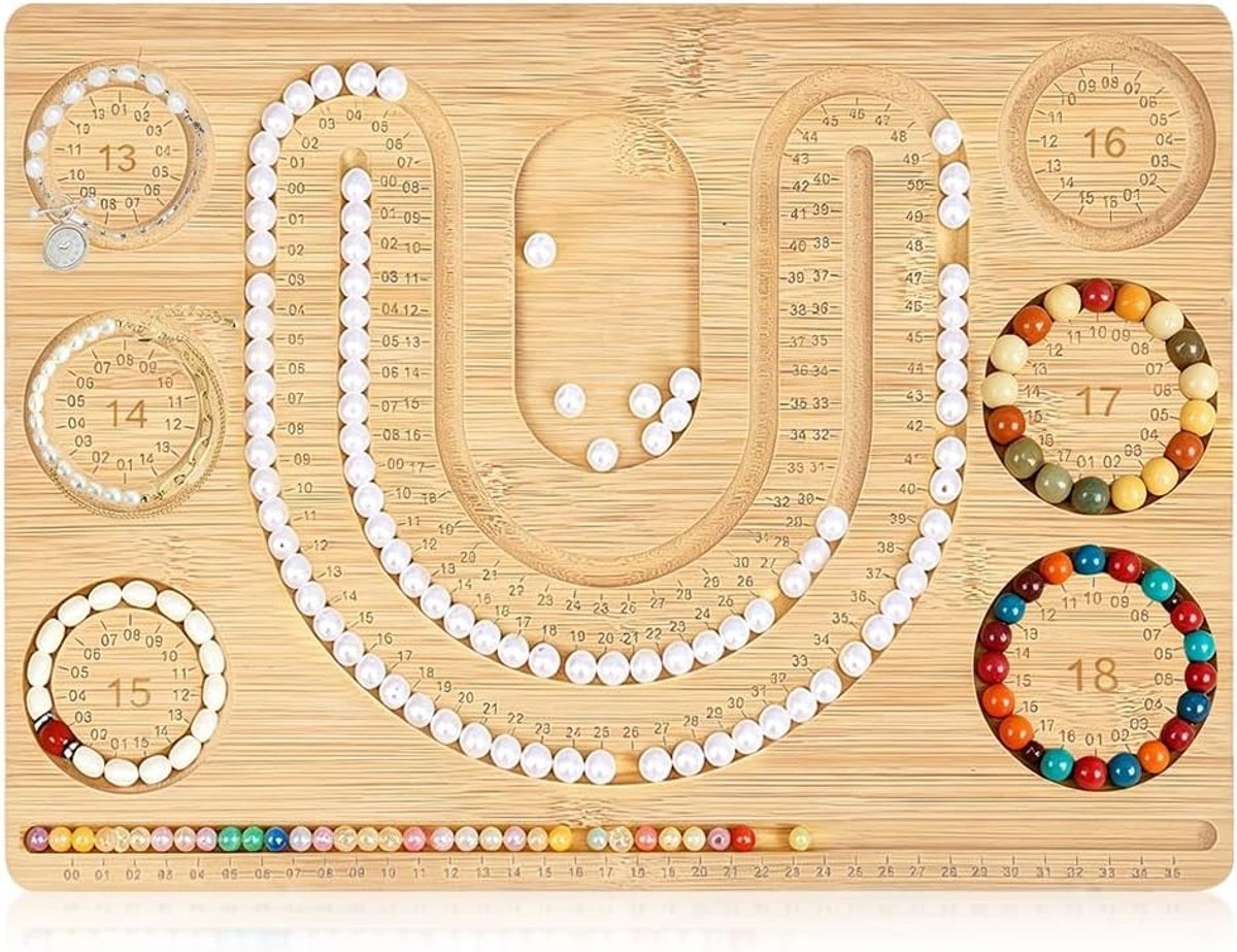 Houten Bead Shelf voor Armbanden, Stevige Opbergplank met Diepe Groeven en Compartimenten, Handgemaakte Sieraden, DIY Ontwerpen en Organisatie voor Armbanden en Kettingen, 32.5