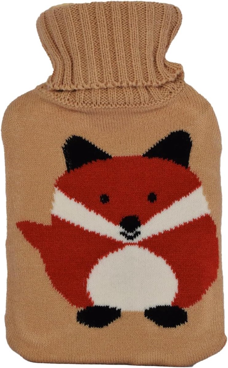 Warmwaterkruik met vos design - 850ML bruin - 100% polyester hoes - ideaal voor ontspanning - ShopVlot
