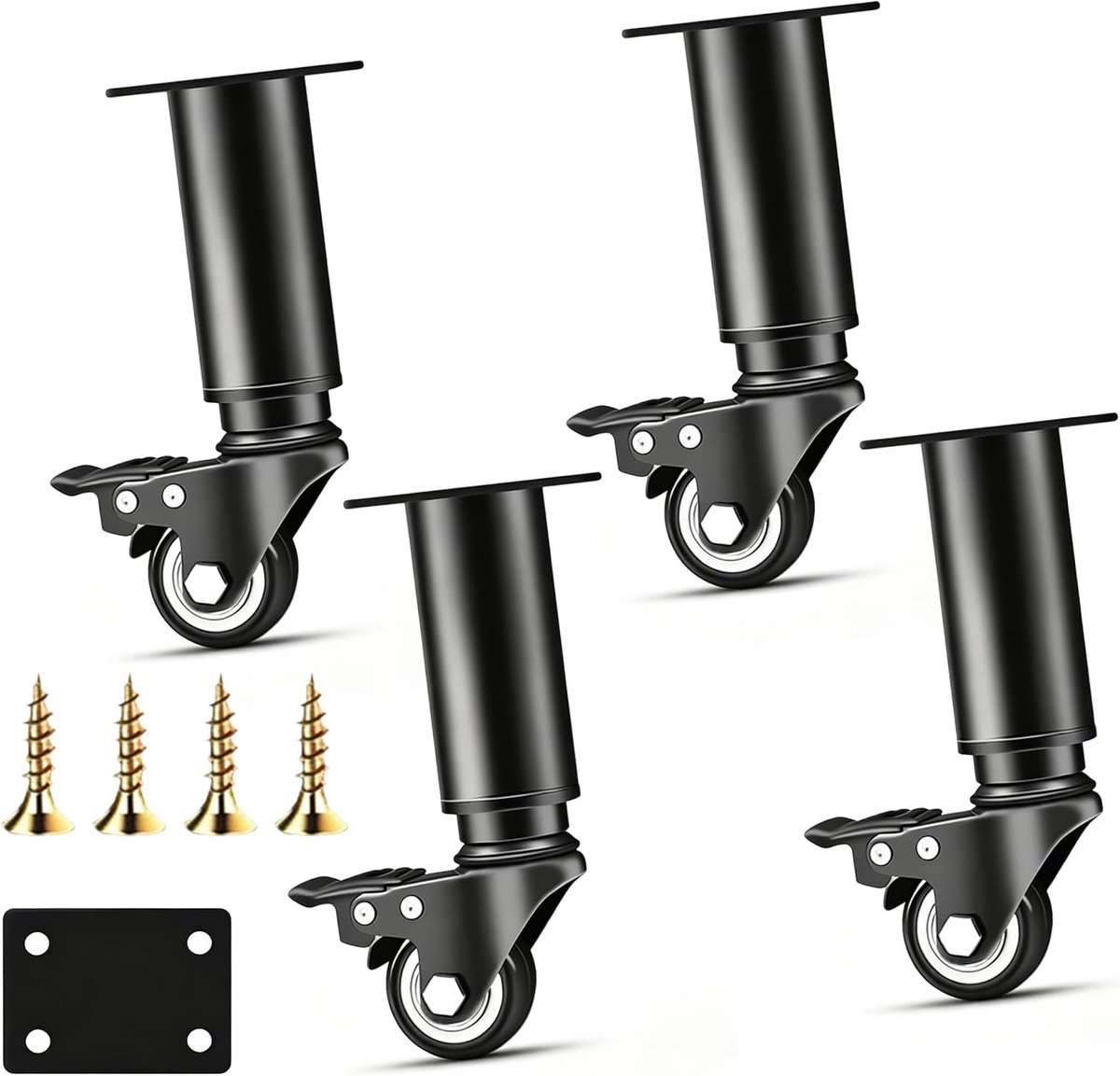 Meubelpoten met wielen 18-24 cm - Hoogte verstelbaar - Zwart staal - Flexibele mobiliteit - ShopVlot