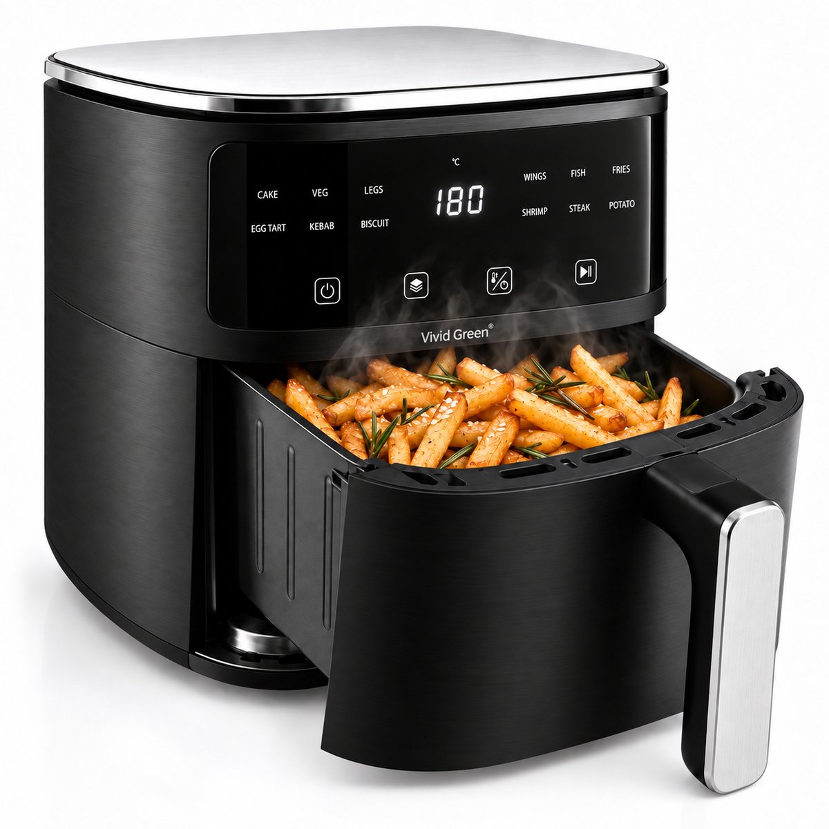 Vivid Green Airfryer 5L - Tot 4 Personen - PFAS-vrij - 12 Programma's - Digitaal Display