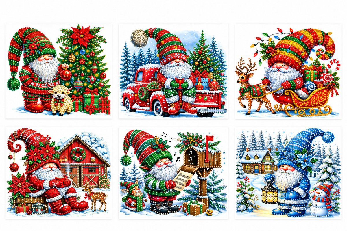 6 stuks diamond painting kerstkaarten - 15 x 15 cm - kerstkaarten met enveloppen - complete diamond painting set - kerstboom - voor kerst, verjaardagen en feestdagen