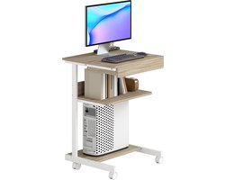 Verrijdbaar Bureau met Lade - Compacte Computertafel op Wielen - Opbergruimte en Planken - 56x51x79 cm - Houtkleur