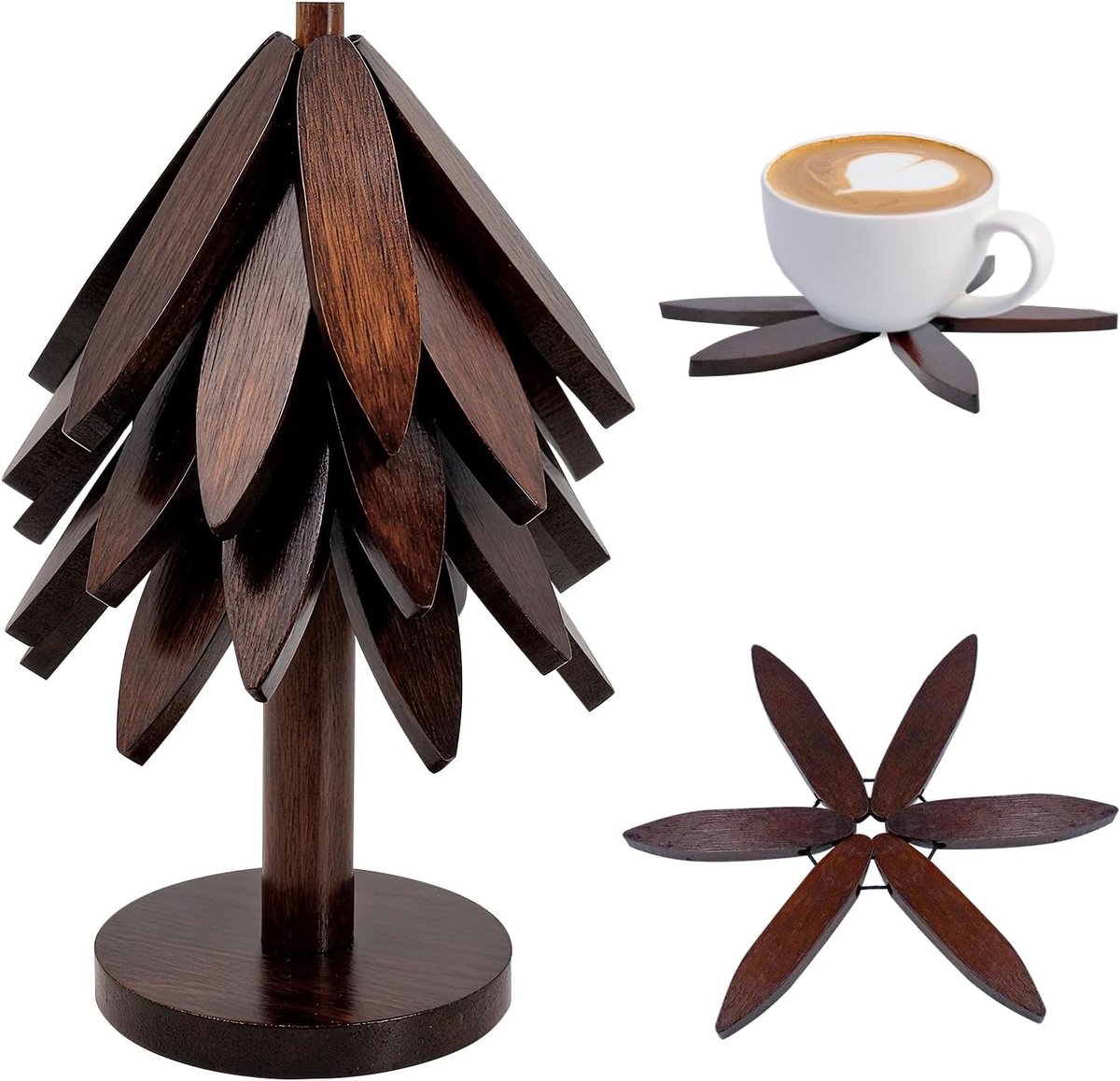 Houten Warmtebestendige Stand voor Heerlijke Gerechten, Praktische Pottenhouder en Feestelijke Keuken Decoratie (5 Stuks, Bruin)
