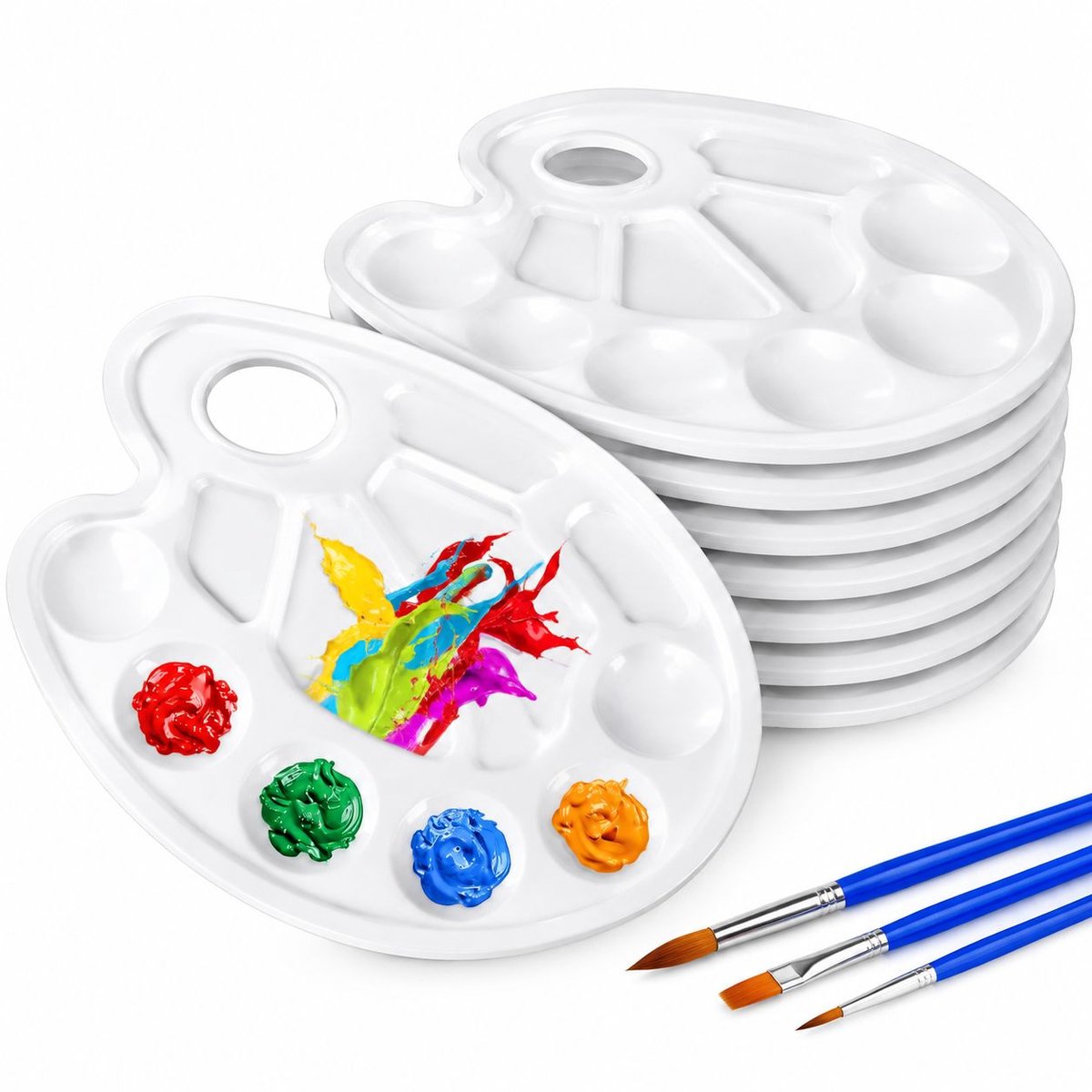 VHV - 8 stusk schilderspalet - Wit - Ovale kunstpalet tray - Kunstpalet mengpalet - 10 mengbakjes - Palette - Verftraypaletten - voor schilderen