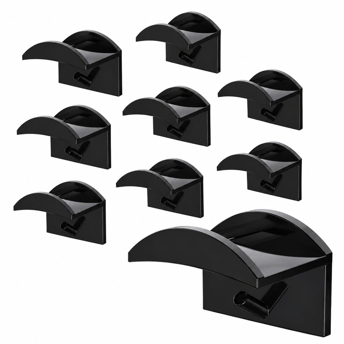 VHV - Hoedhaken - 10 stuks - Zwart - Eenvoudige installatie - Geen boren - Dophouders - Muurbeugels voor baseball caps - voor baseball caps