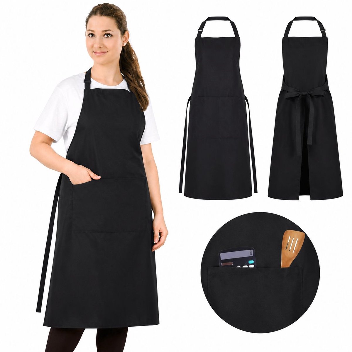 VHV - Plus size schort - 2 stuks - Zwart - Professioneel kookschort - Horeca sloof - Bbq schort - Timmermansschort - thuis