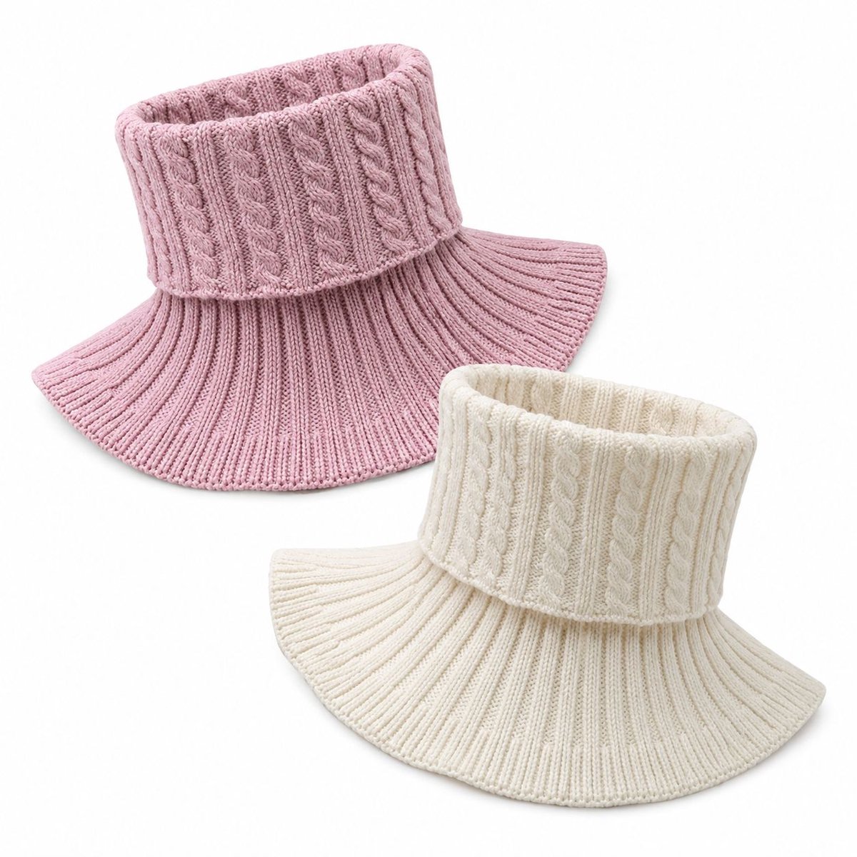 VHV - Nep coltrui - 2 stuks - Wit/roze - Neppe longnek trui - Korltrui voor dames - Blousekraag dames - Opzet coltrui