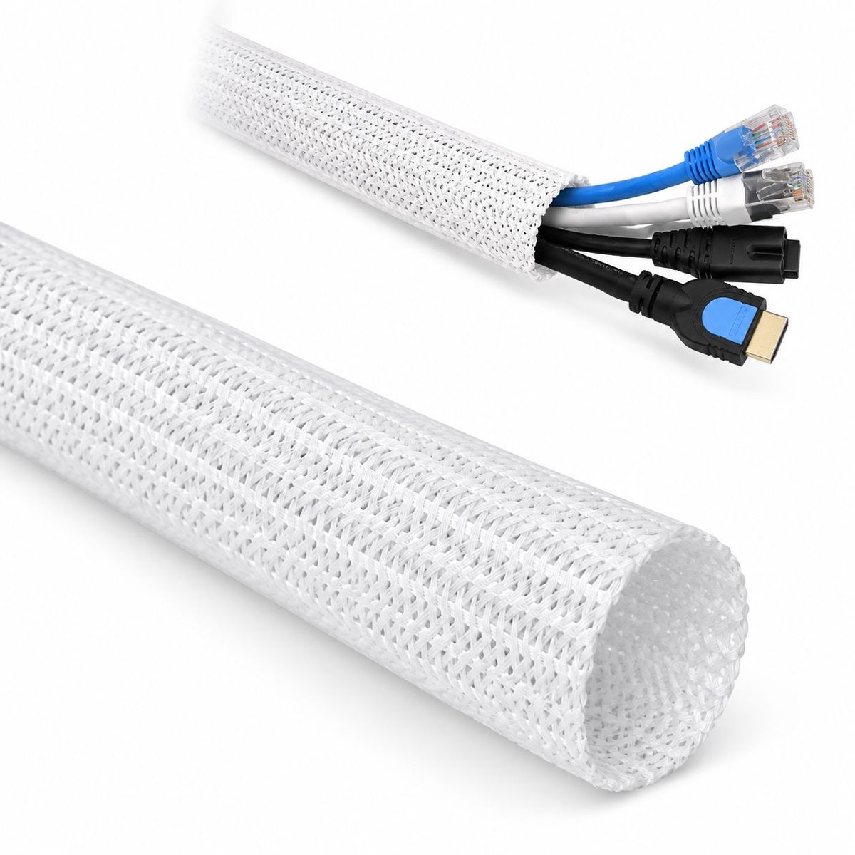 VHV - Kabel organiser - 2 m - Kabel management - Kabelmouw - Kabel organizer - Klittenband - Gevlochten kabelmantel - op kantoor