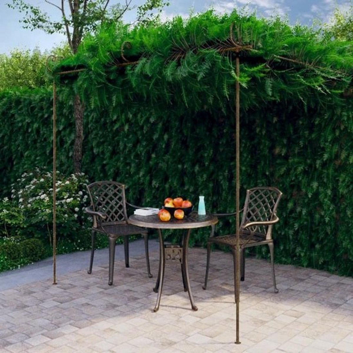 Tuinprieel - Overkapping voor buiten - Zomerse gezelligheid - Antiekbruin metaal - 3x3x2.5 meter
