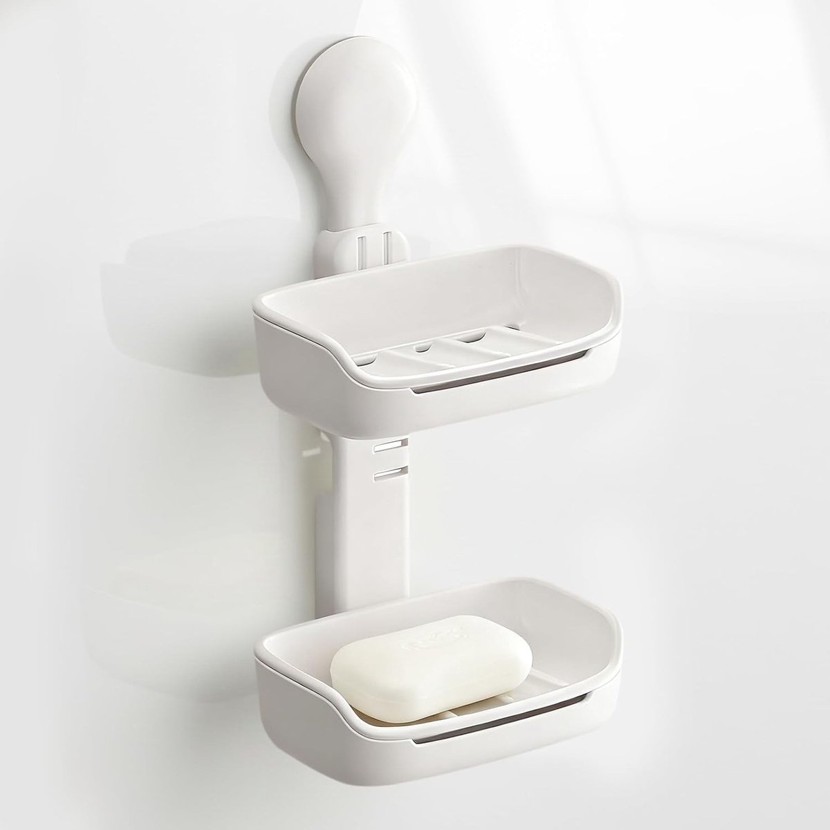 Zonder boren zeepdispenser met afvoer, wandmontage zeeprek voor douche en wastafel, 2 installatieopties, ideaal voor badkamer en keuken, wit