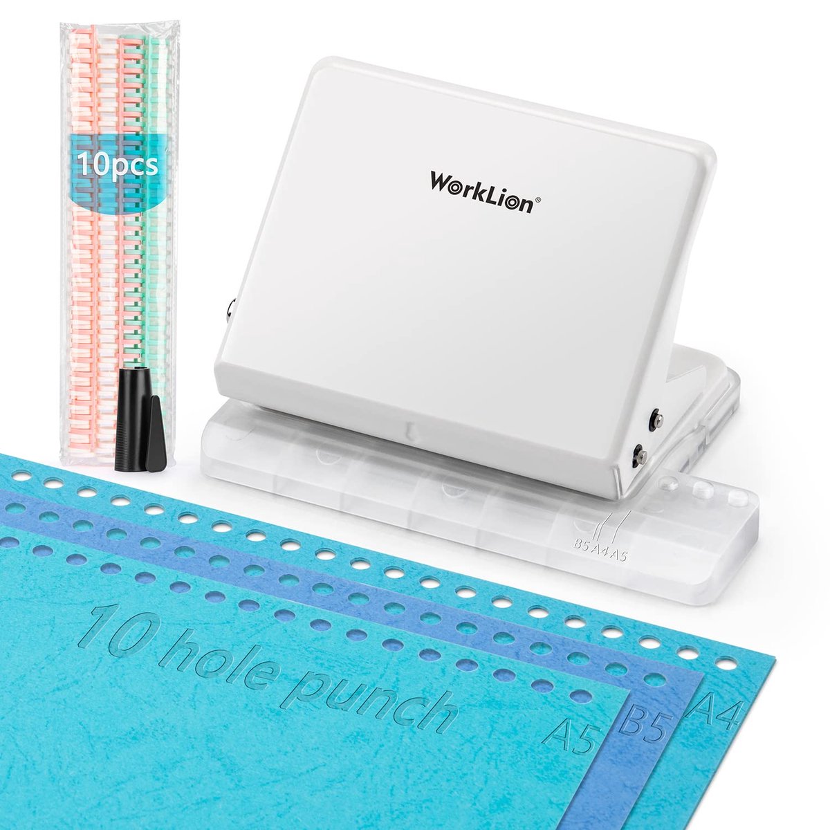 Bindmachine voor planner: WORKLION metalen stans met 10 gaten en veelkleurige 30-gaats bindringen (10 stuks) voor het - ShopVlot