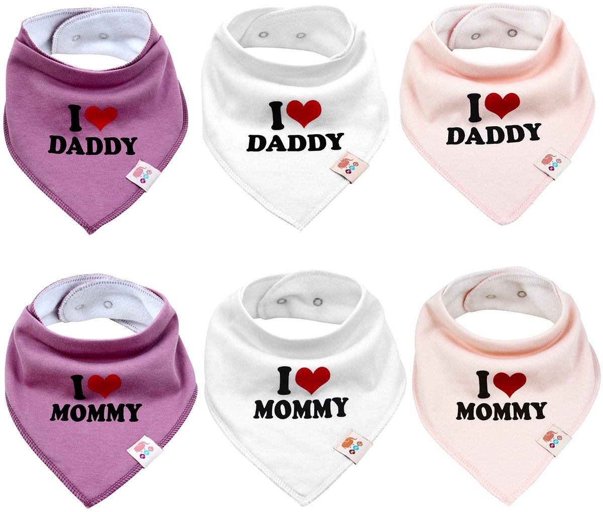 M.M.C. Slabbetjes voor baby's, set van 6 stuks, I Love Mommy en Daddy, driehoekige doek voor baby's, halsdoek en - ShopVlot