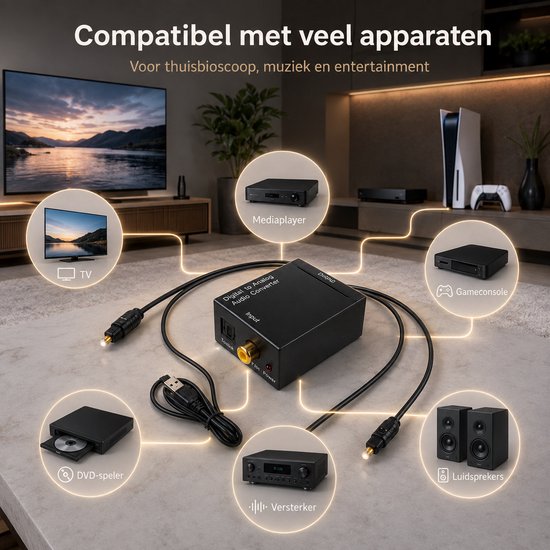 DAC Audio Converter - Optisch/Coaxiaal naar RCA - 5V/1A - Zwart — afbeelding 3
