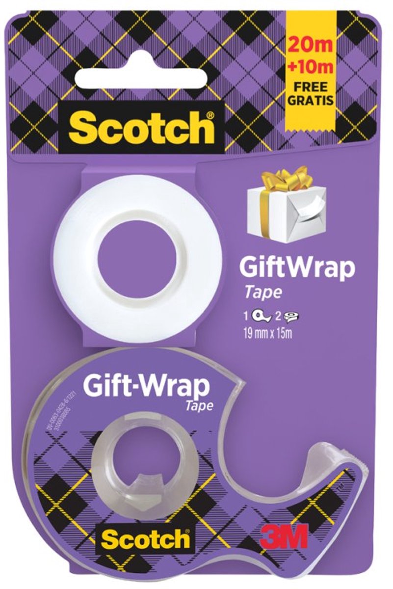 Scotch Cadeauplakband GiftWrap, met handafroller, 2 rollen 19 mm x 15 m