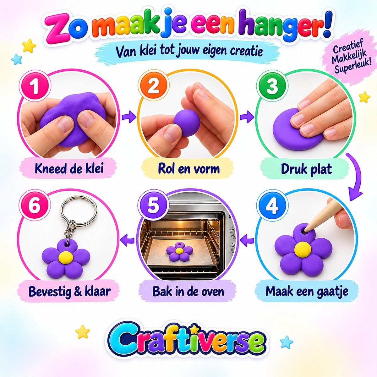 Craftiverse Polymeer Klei Set – 82 Kleuren 82x20g – Complete Knutselset voor Kinderen – Ovenhardende Boetseerklei met Accessoires & Handleiding - Fimo Alternatief — afbeelding 3