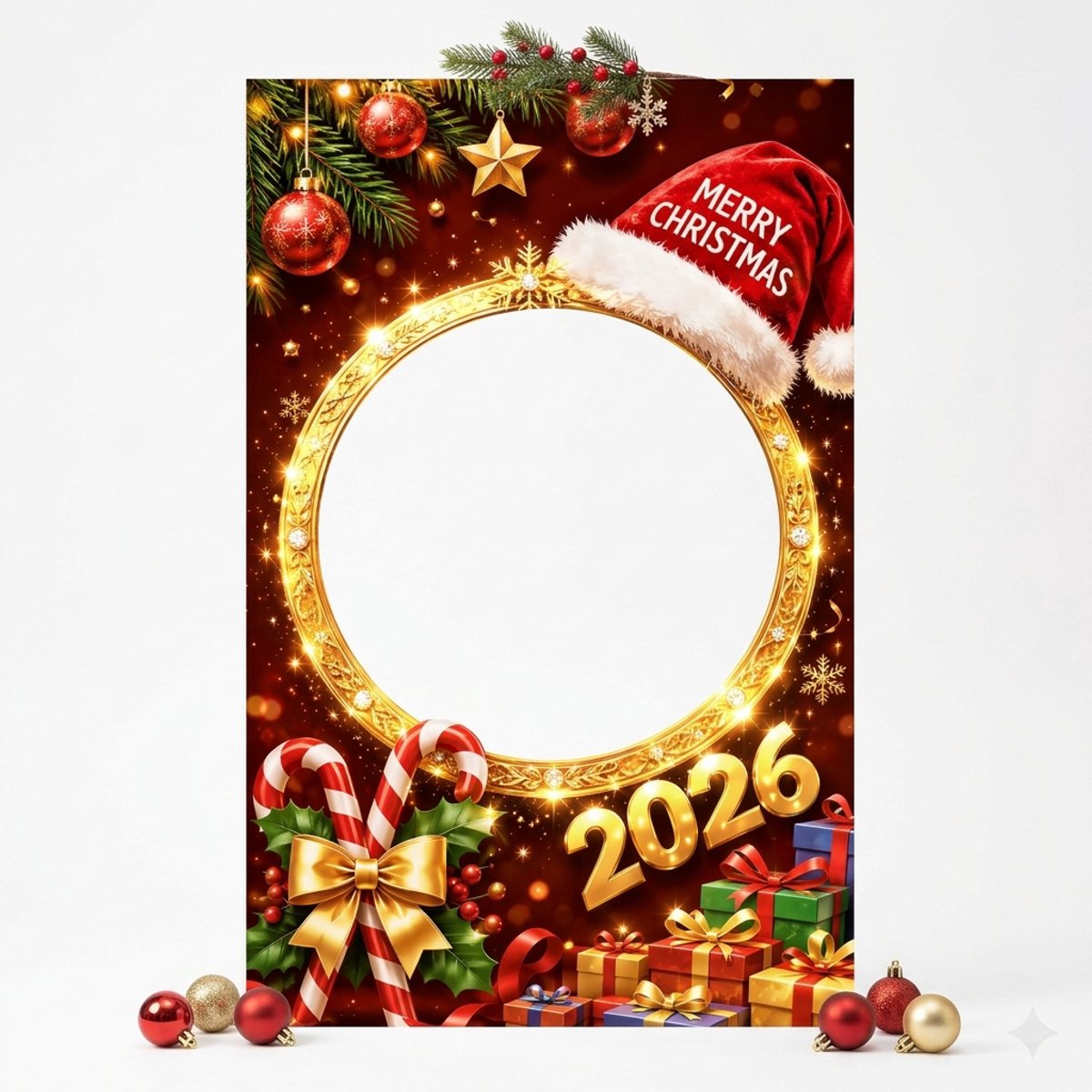 Kerst Fotoachtergrond - Ronde kerstfoto-achtergrond met uitsparing – Plat 2D-ontwerp van kerstmuts – Kerstfoto-attribuut – 75 x 120 cm – Decoratieve achtergrond – Geschikt voor binnen- en buitendecoratie bij kerstfeesten