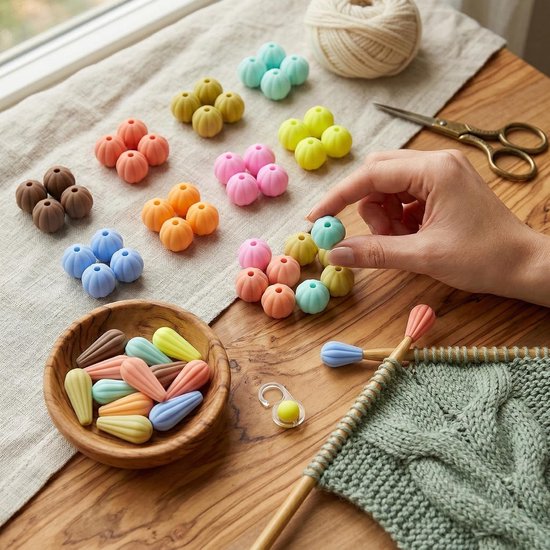Siliconen Pompoen en Druppel Stitch Stoppers - 48 Stuks in Diverse Kleuren voor Breien en Creatieve DIY Projecten — afbeelding 5