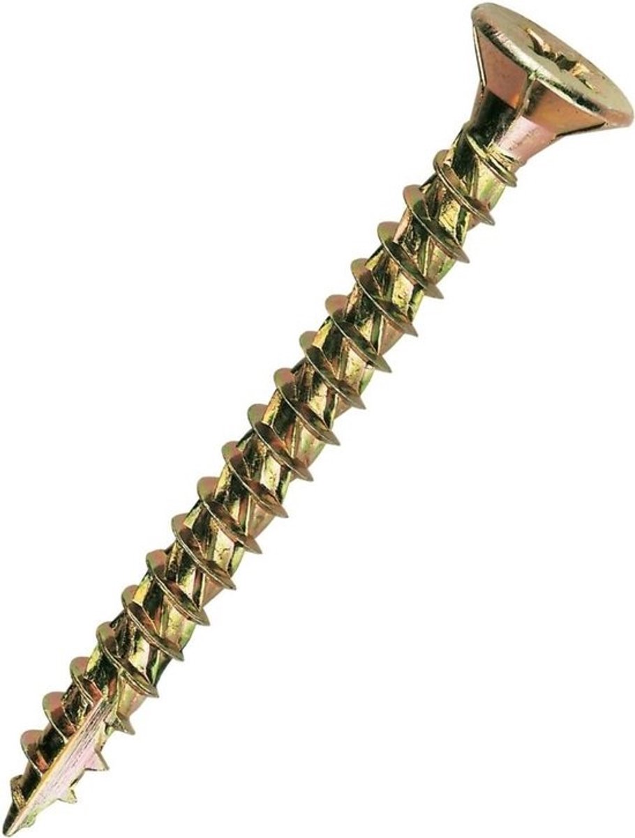 Verzonken schroeven - Houtschroeven - Voor buitengebruik - Met unieke gegolfde schacht - 5 x 50 mm - 200 stuks - Geel verguld