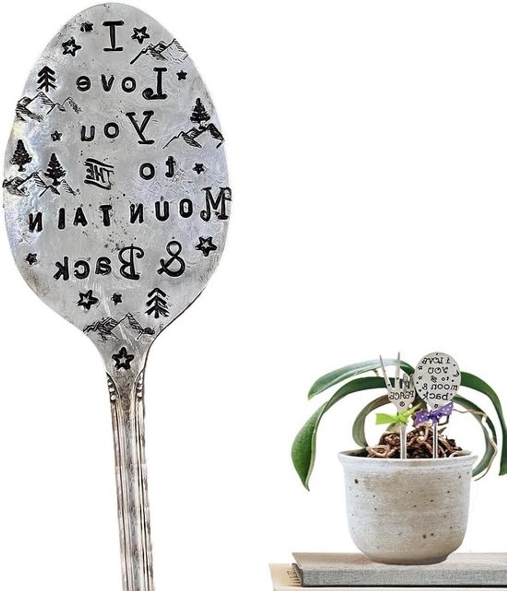 Plantenlabel - lepel - Tuinmarkering - vriendschap - Planten markeren - Gestempeld - 15 cm - Zilver